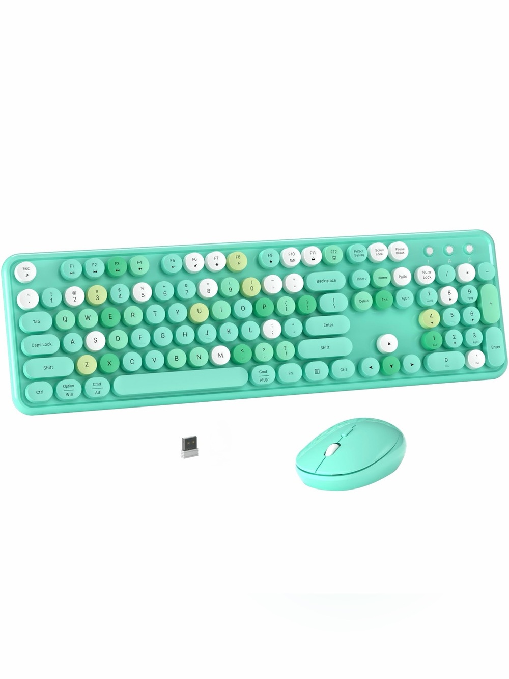 Colorful Wireless Computer Keyboard and Mouse Combo Retro Round